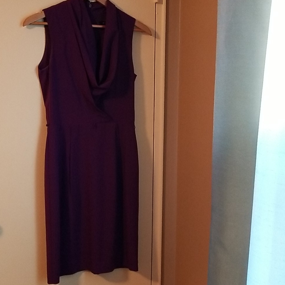 Marina purple sleeveless cowl neck sheath dress